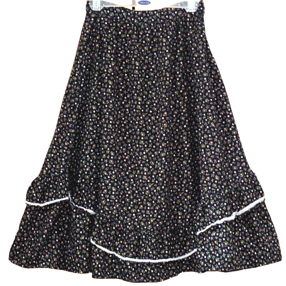 Women's T.G.I.F. Black Challis Print Flannel Skirt Junior Size 11 Vintage Boho